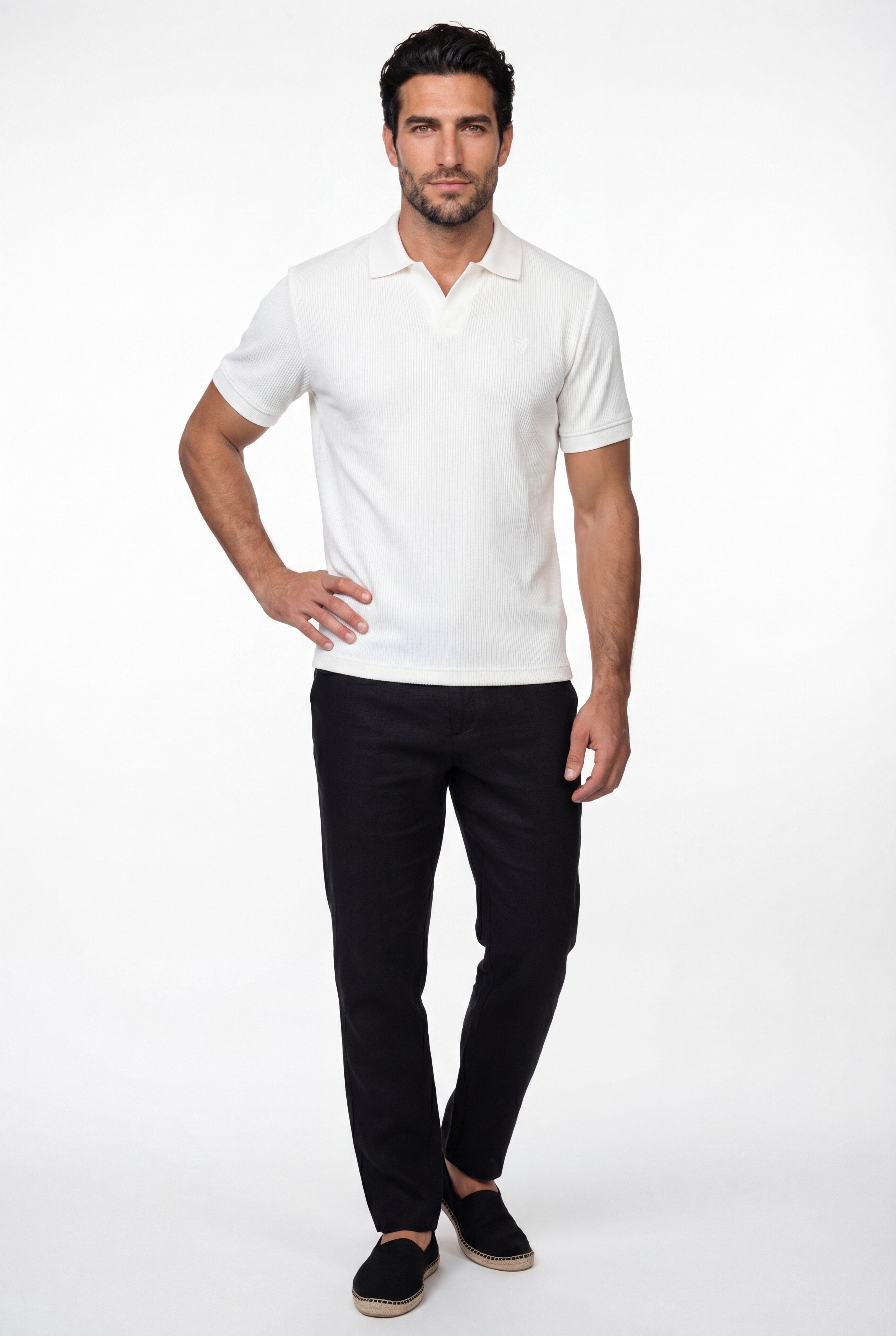 Polo homme blanc texturé