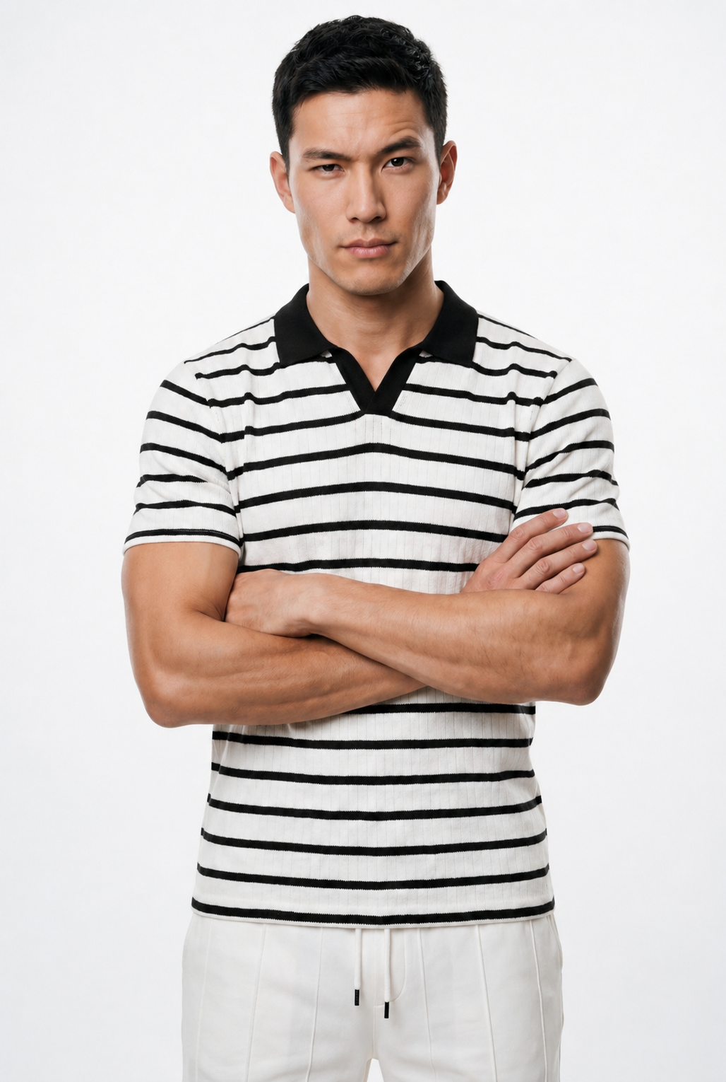 Polo homme blanc à rayures noires