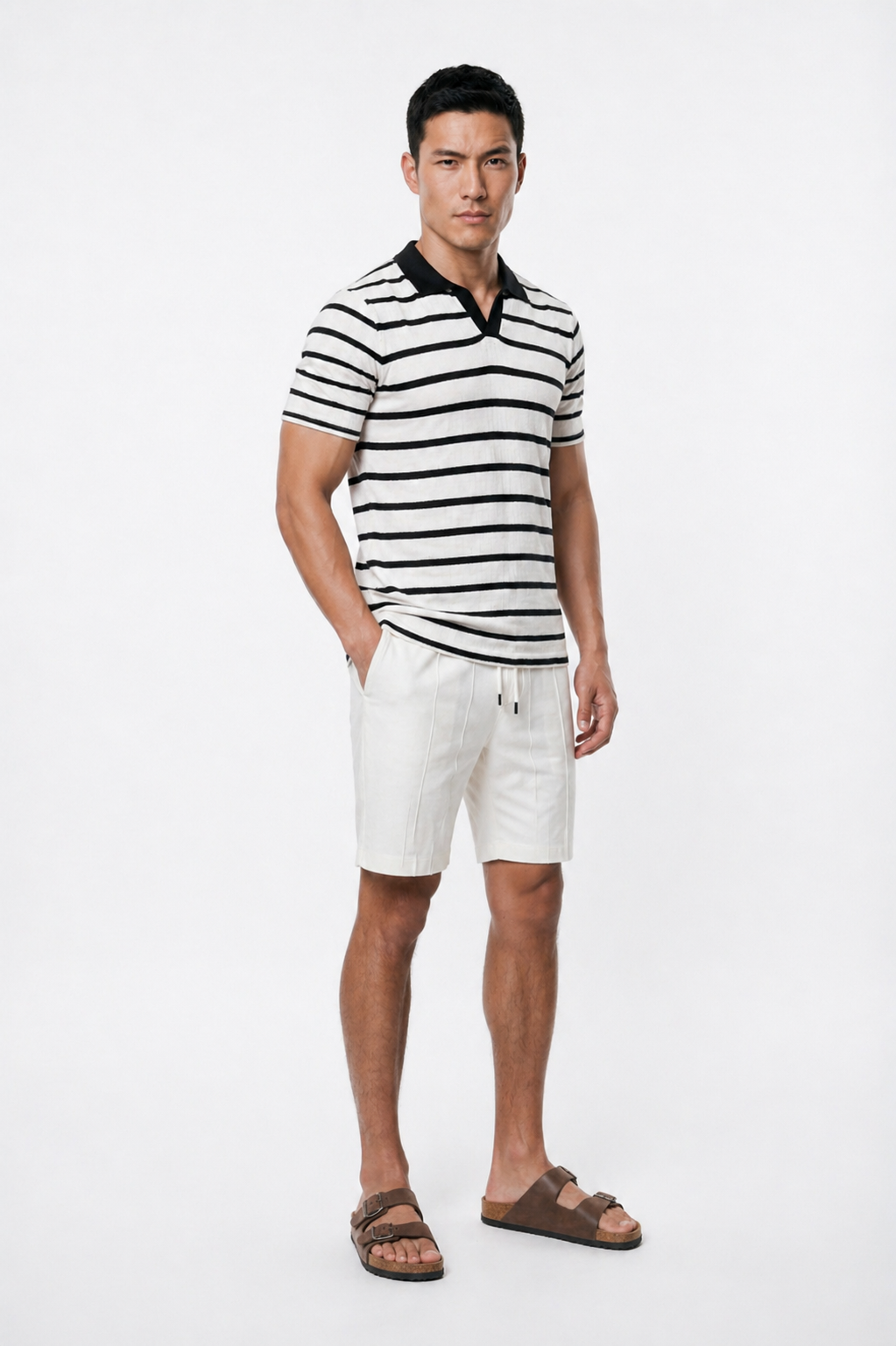 Polo homme blanc à rayures noires