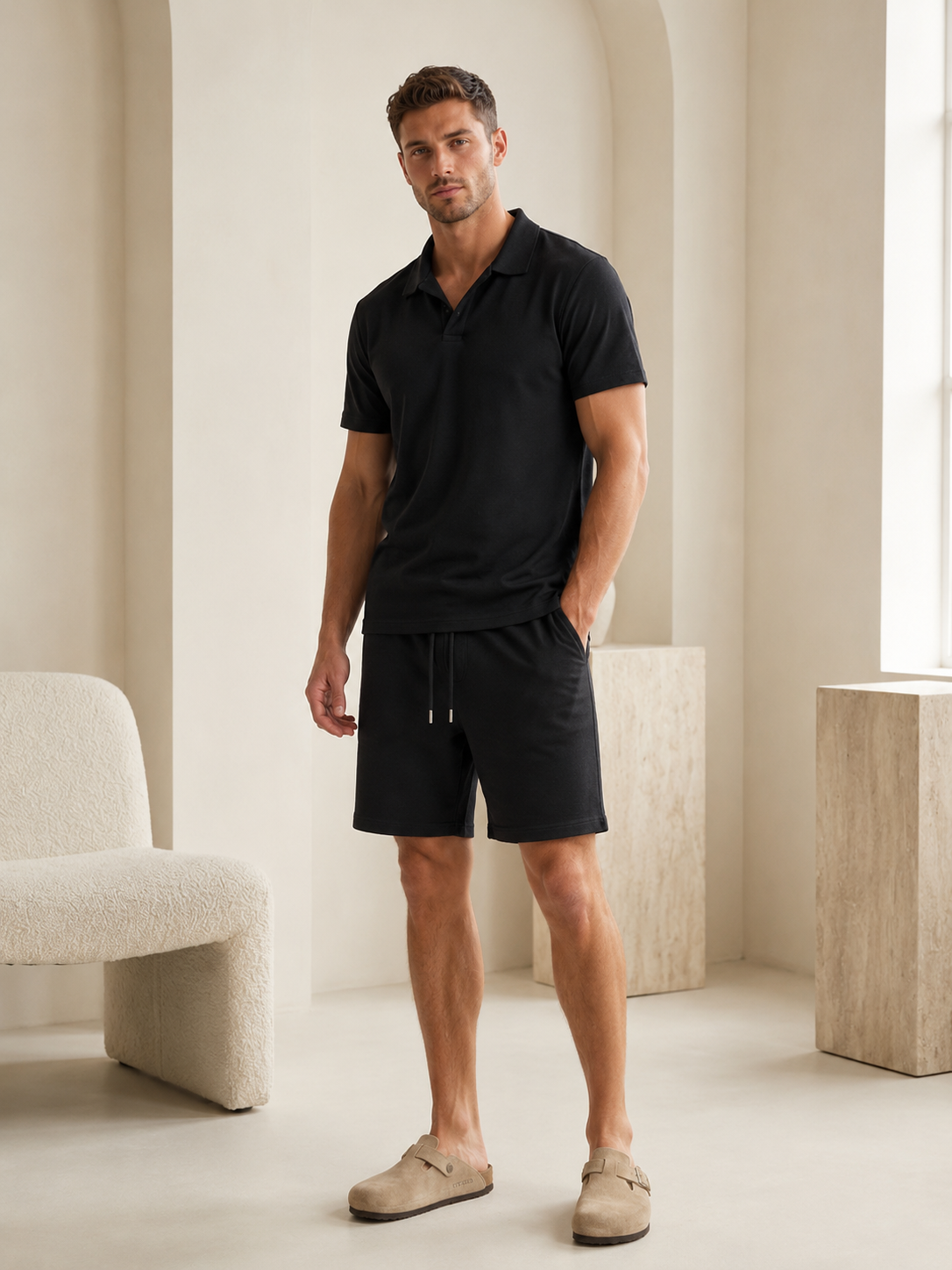 Ensemble homme noir polo short