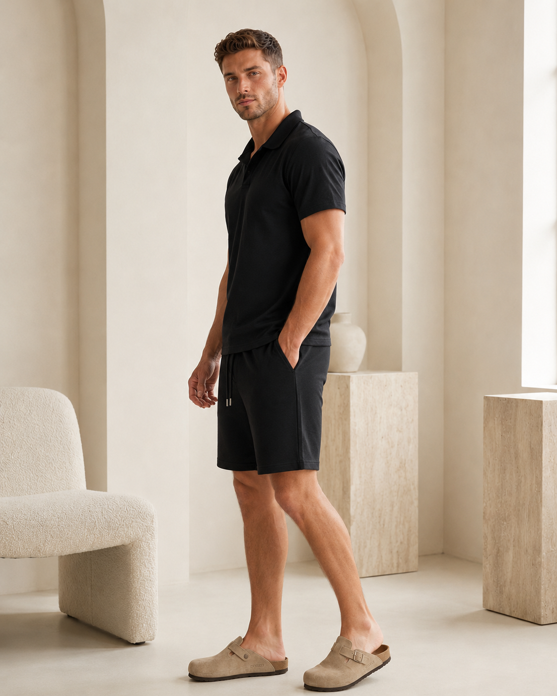 Ensemble homme noir polo short
