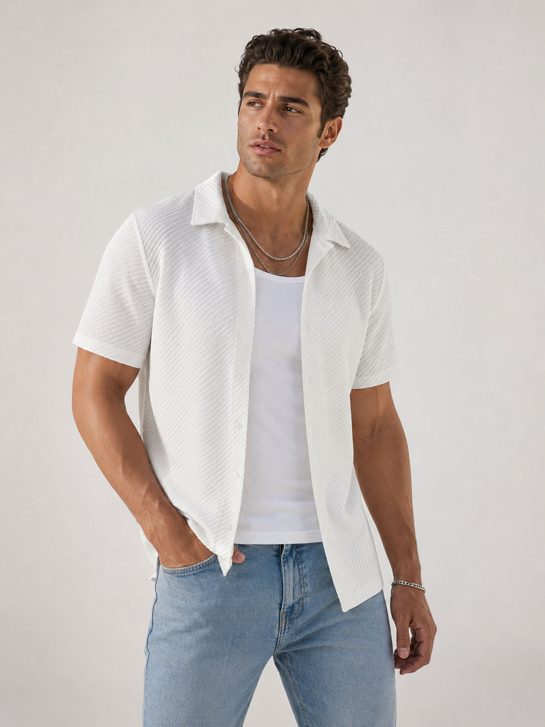 Chemise homme blanche texturée manches courtes