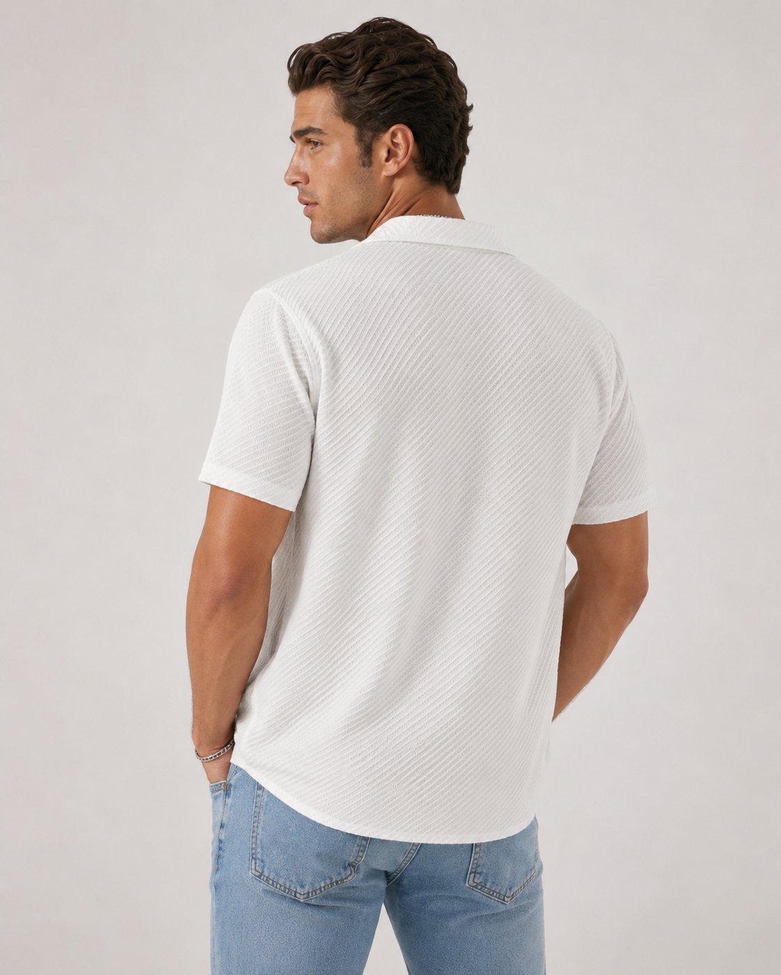 Chemise homme blanche texturée manches courtes