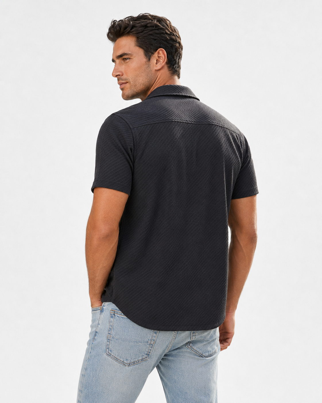 Chemise homme noir texturée manches courtes