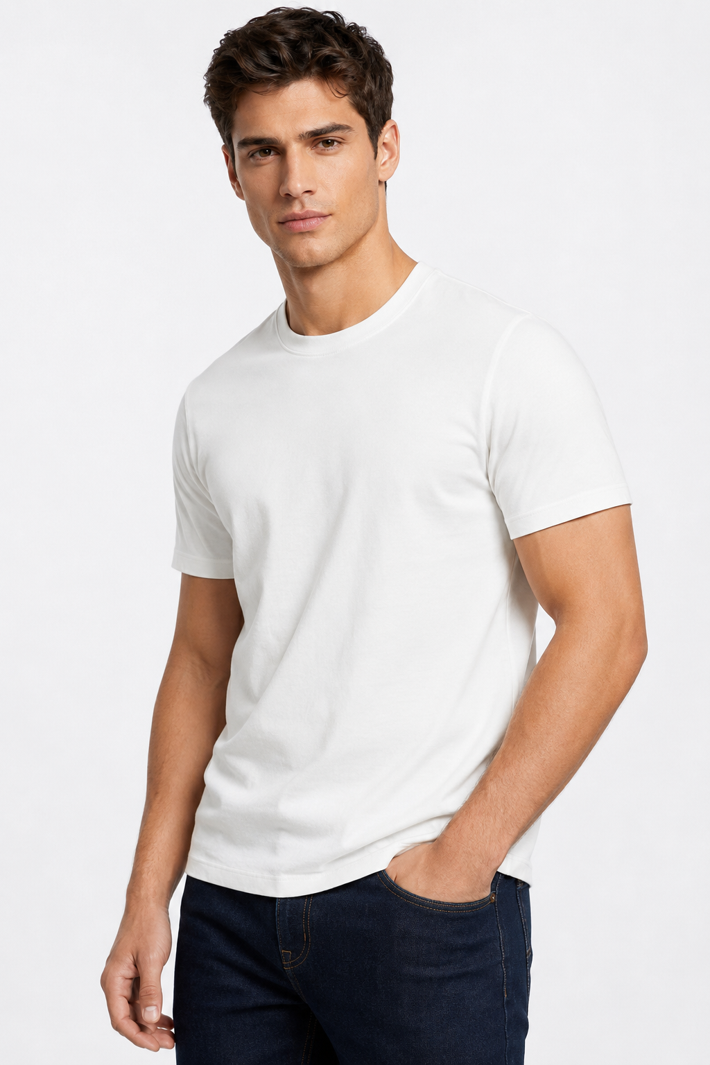 T-shirt homme blanc uni col rond