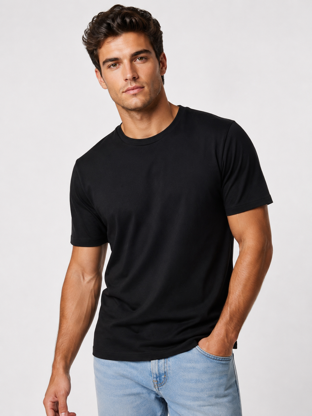 T-shirt homme noir uni col rond