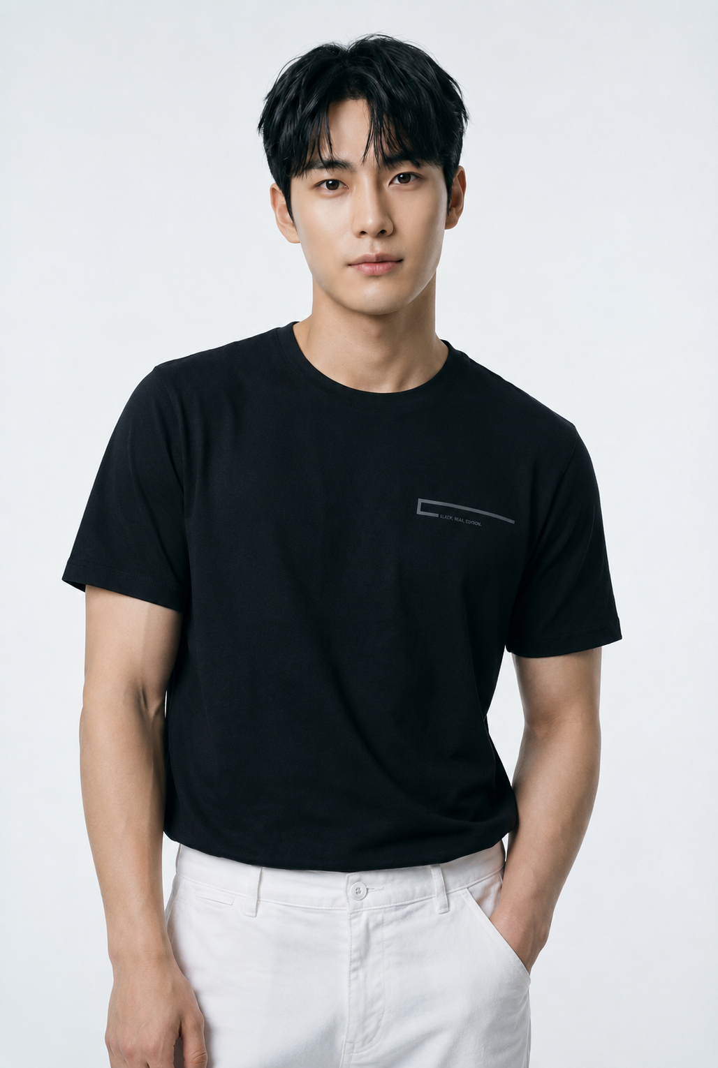 T-shirt homme noir avec détail poitrine