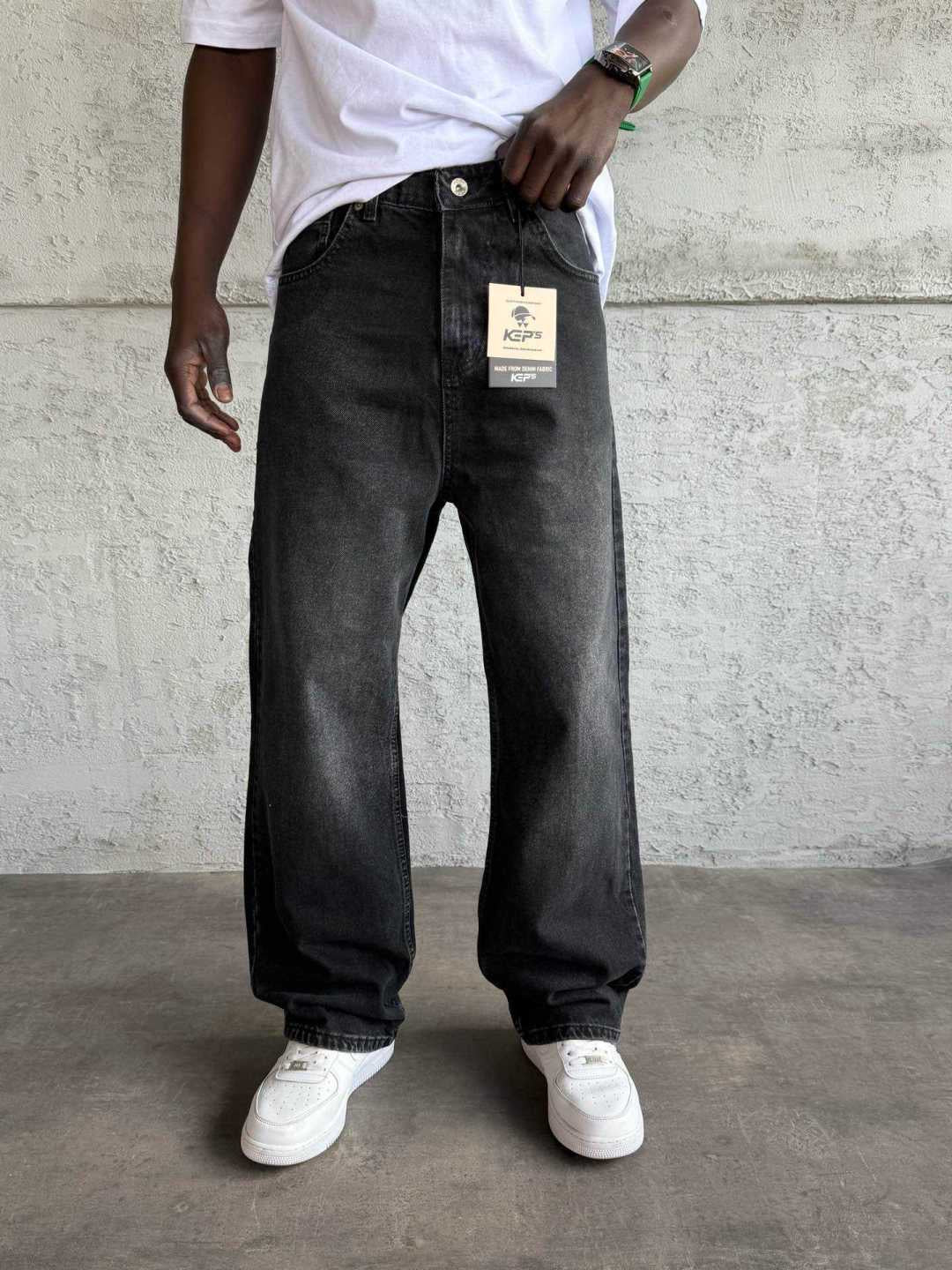 Jean Homme Noir Délavé Coupe Large