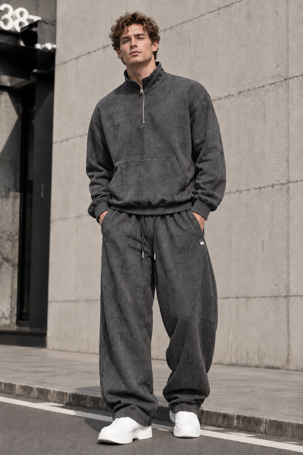 Ensemble homme gris Sweat col zippé et pantalon