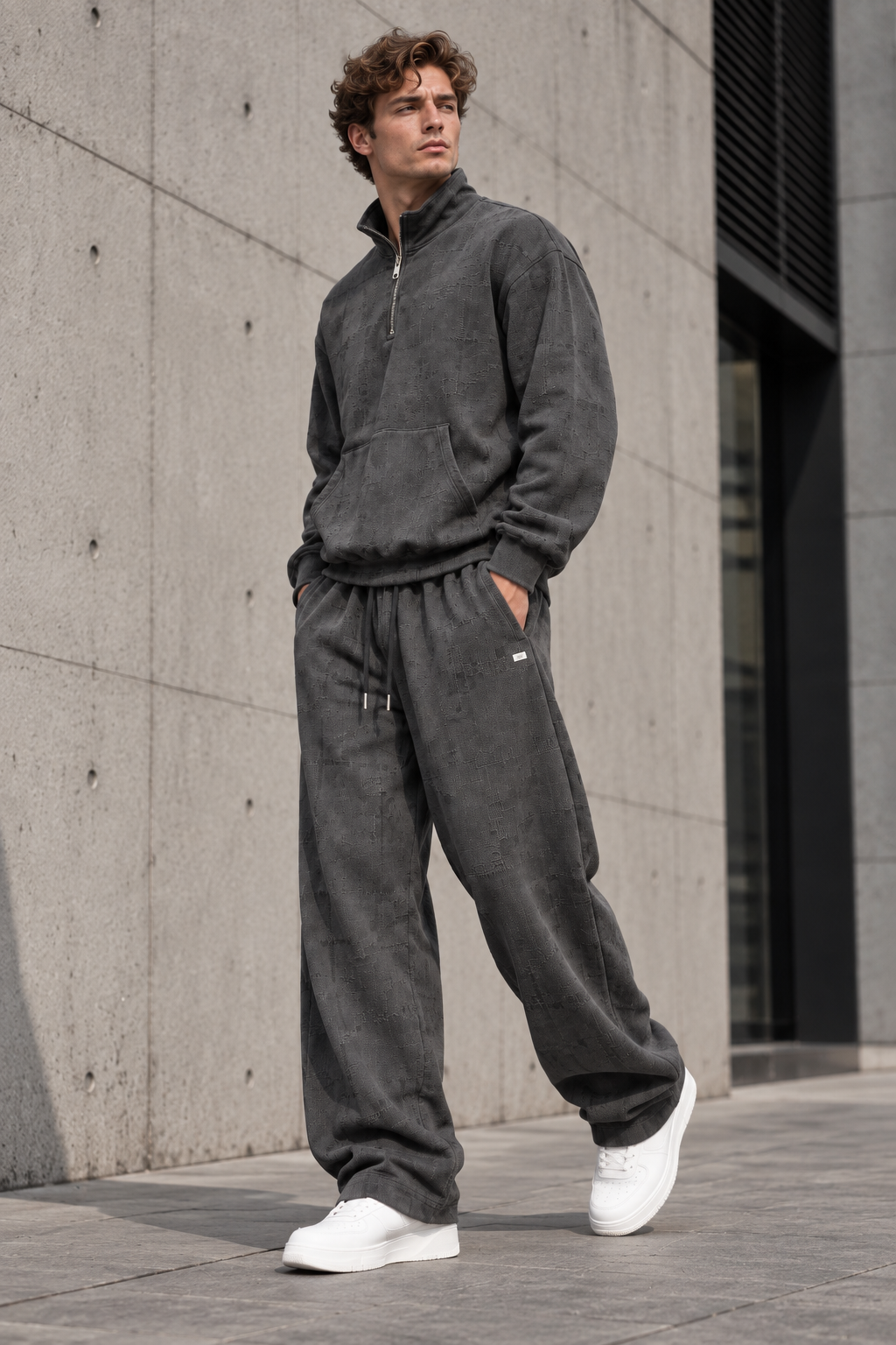 Ensemble homme gris Sweat col zippé et pantalon