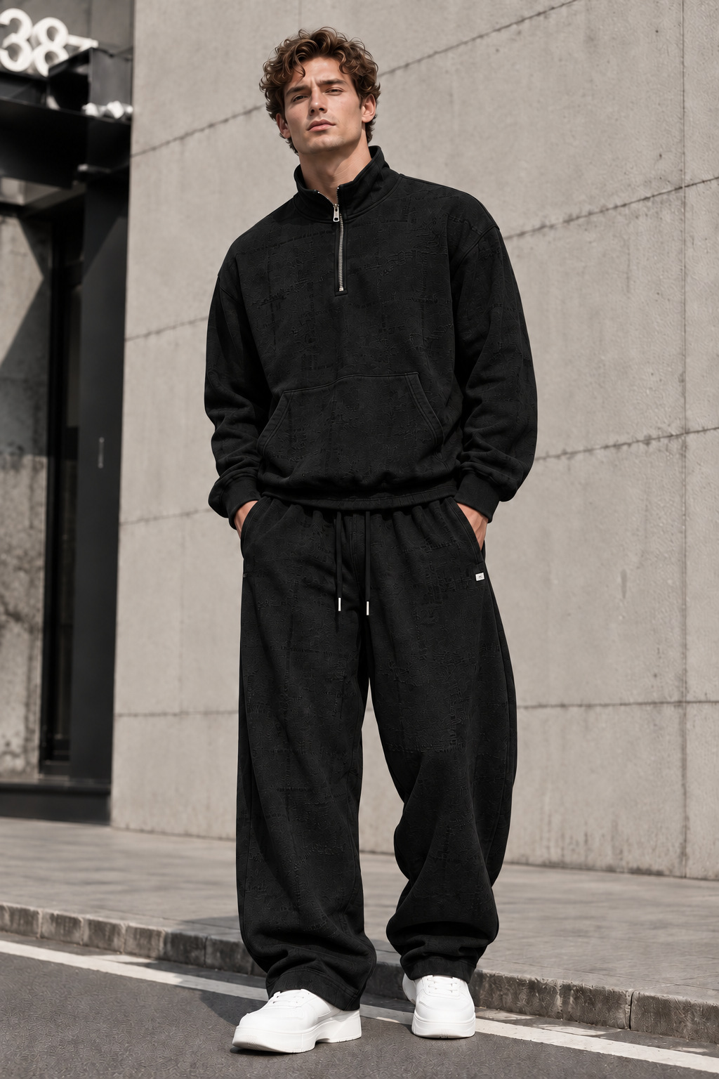 Ensemble homme noir Sweat col zippé et pantalon