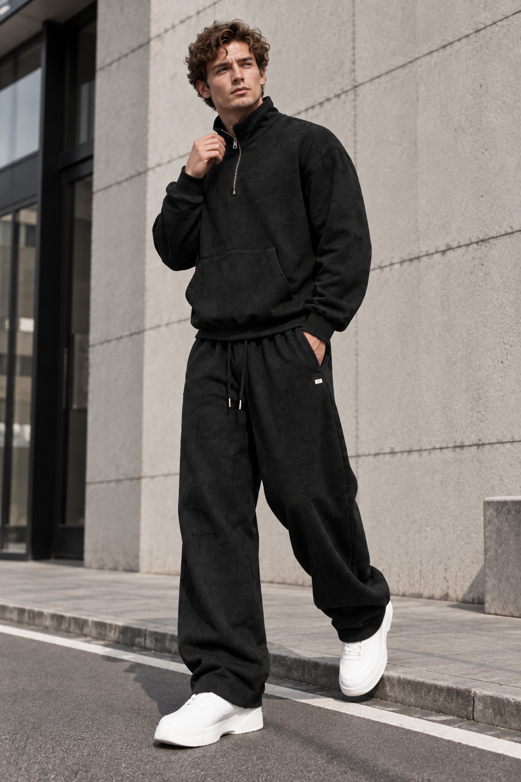 Ensemble homme noir Sweat col zippé et pantalon