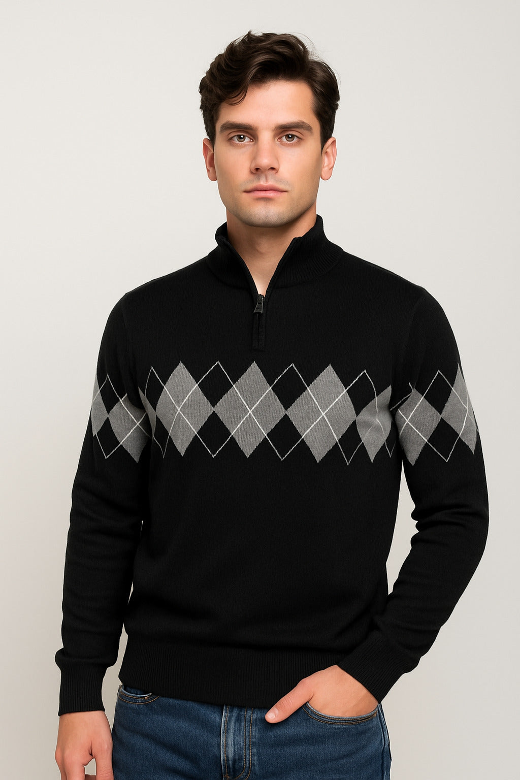 Pull homme zippé à losanges