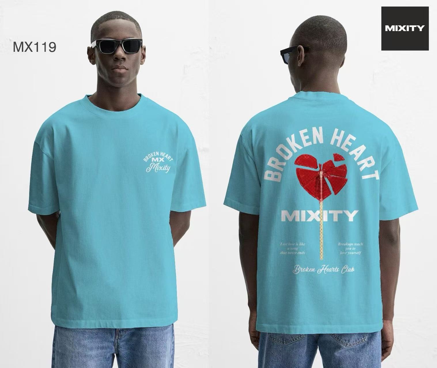 T-shirt bleu turquoise BROKEN HEART