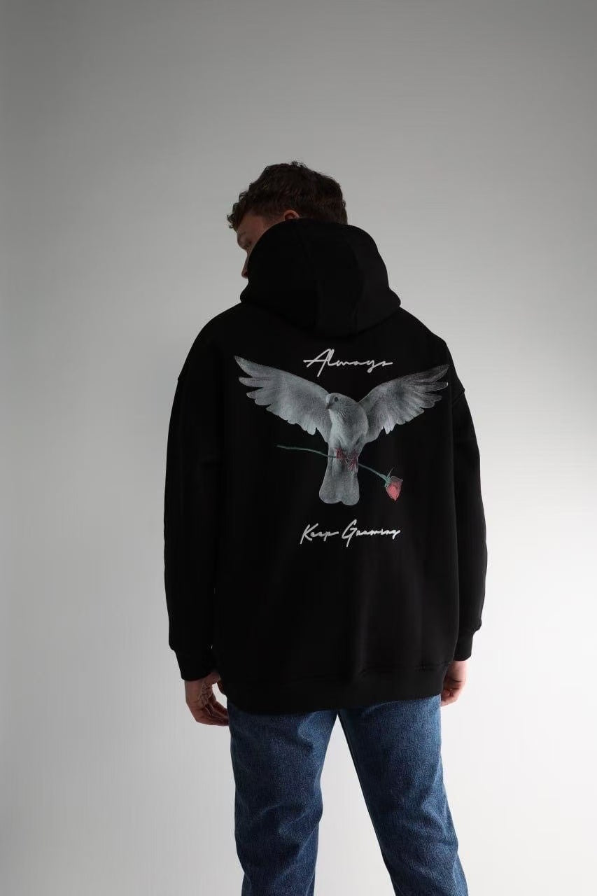 Sweat à capuche imprimé noir