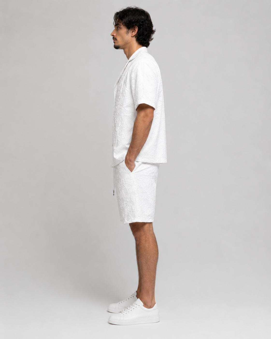 Ensemble chemise short blanc brodé homme