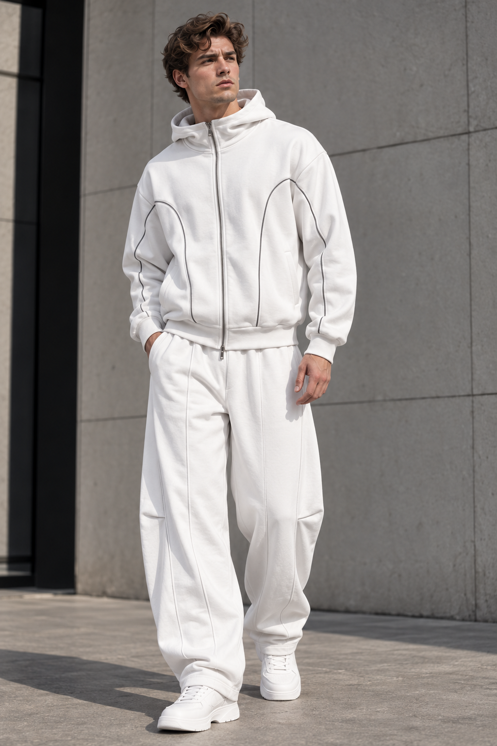 Ensemble homme blanc Veste zippée avec pantalon