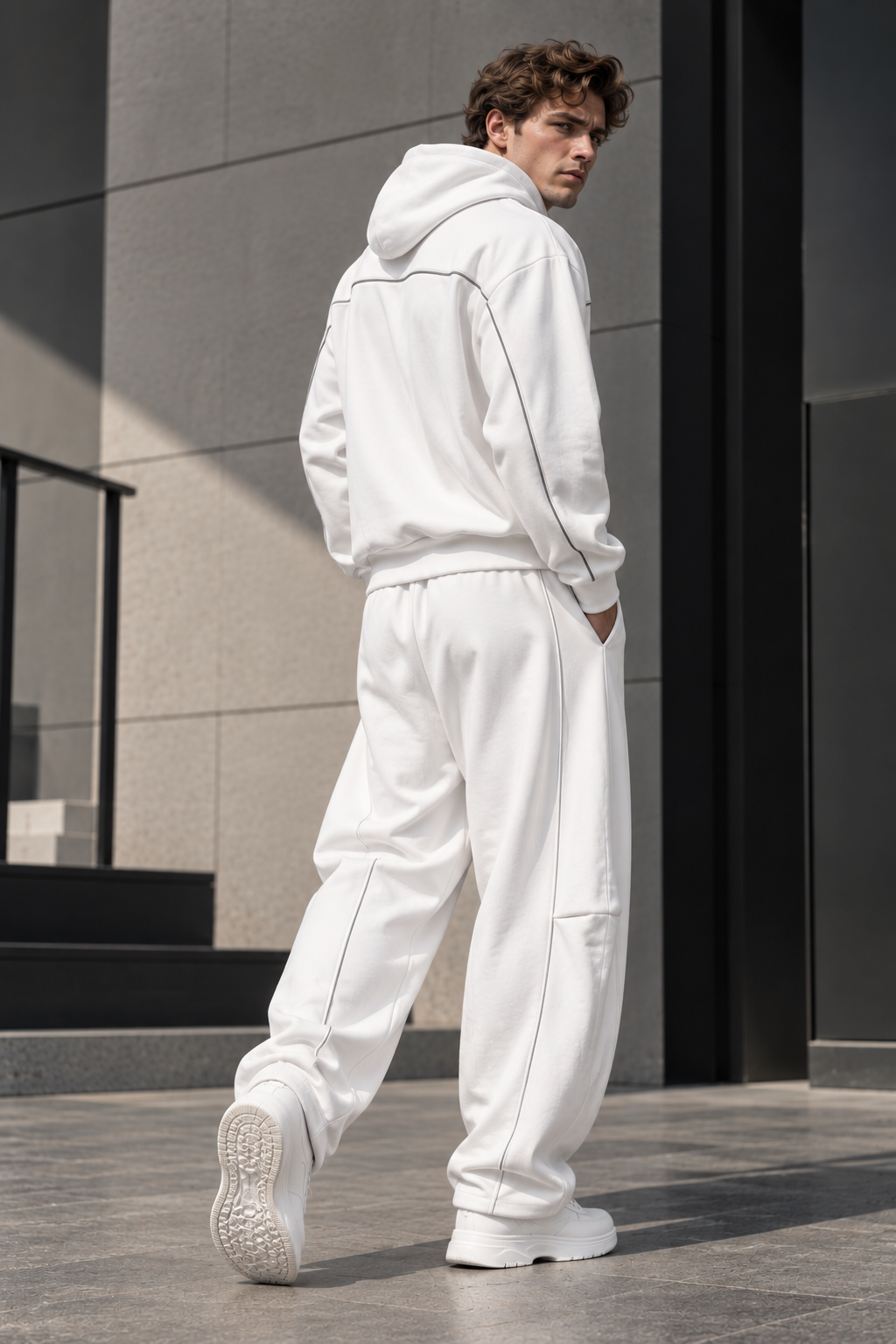 Ensemble homme blanc Veste zippée avec pantalon
