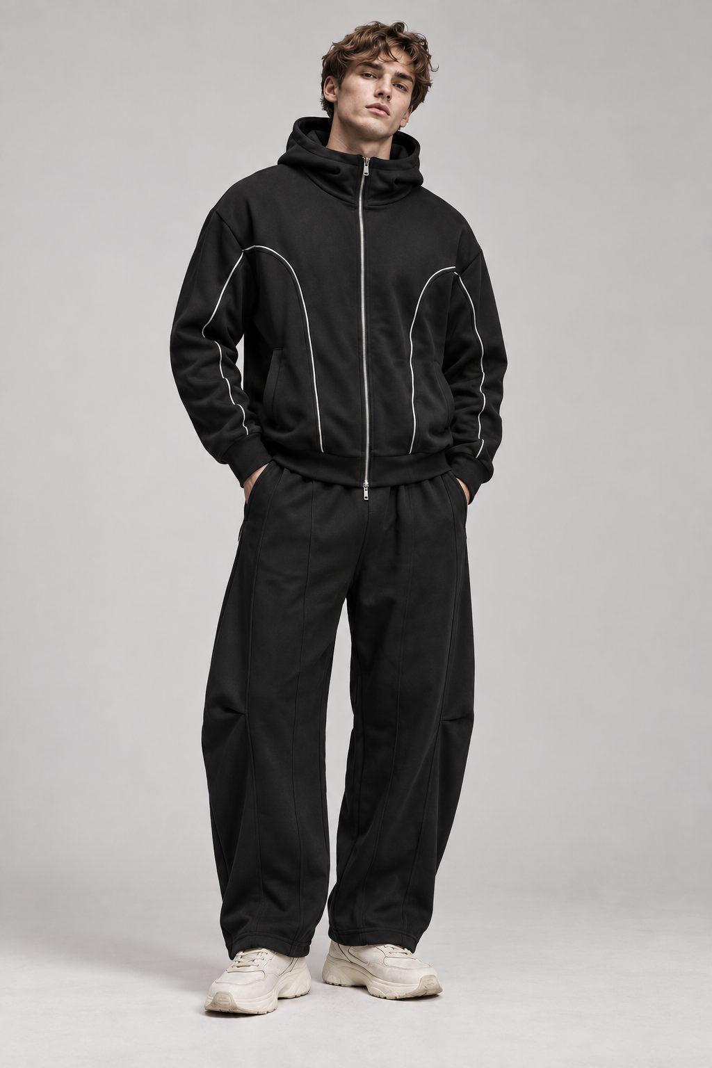 Ensemble homme noir Veste zippée avec pantalon