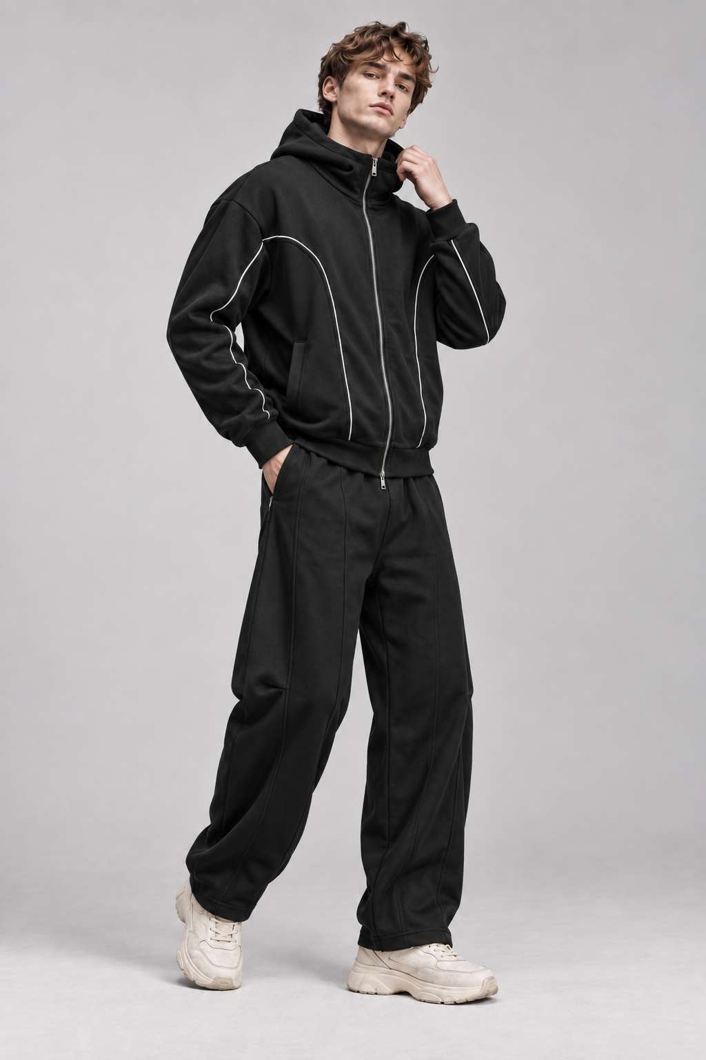 Ensemble homme noir Veste zippée avec pantalon