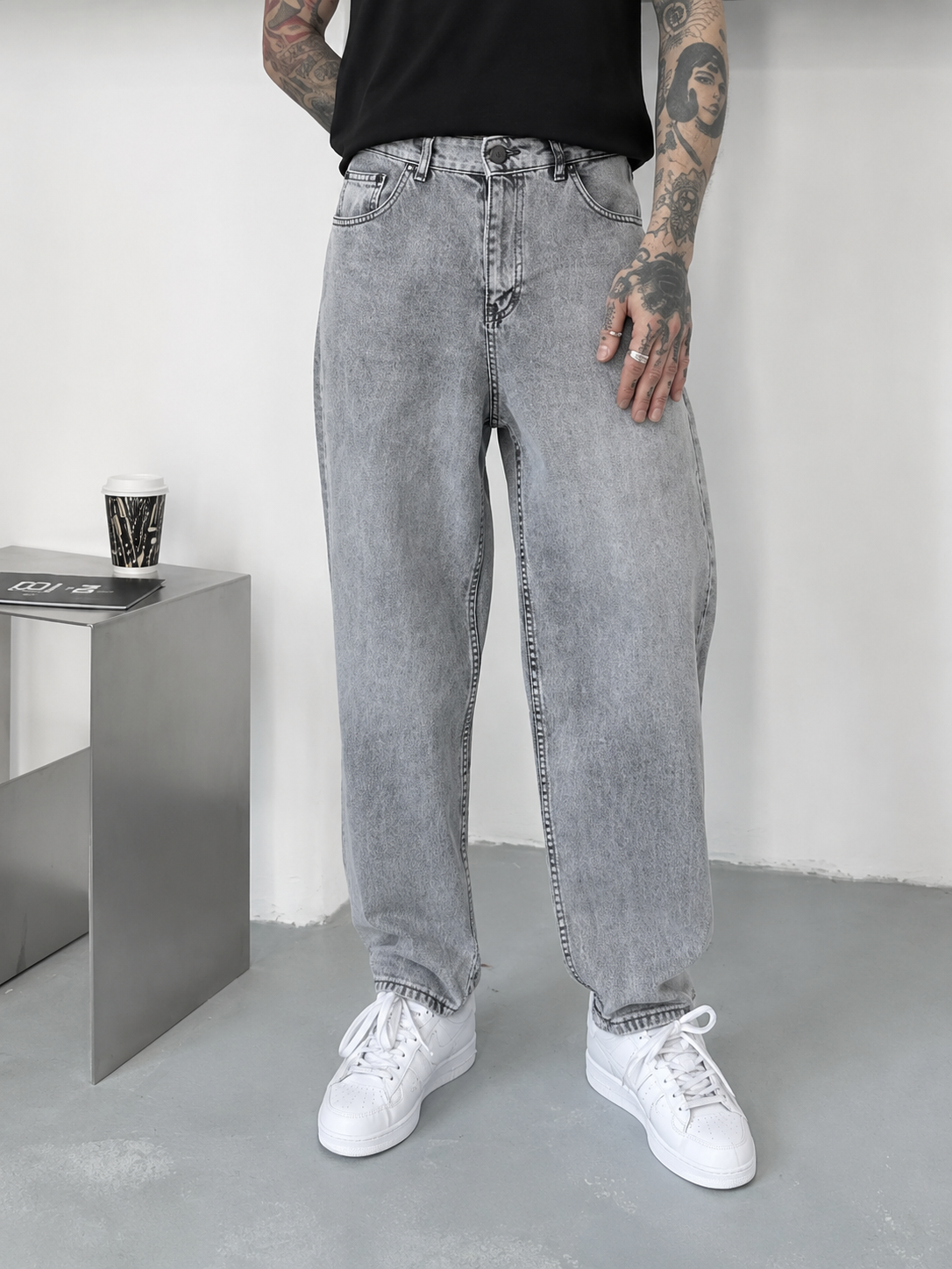 Jean homme gris délavé coupe large