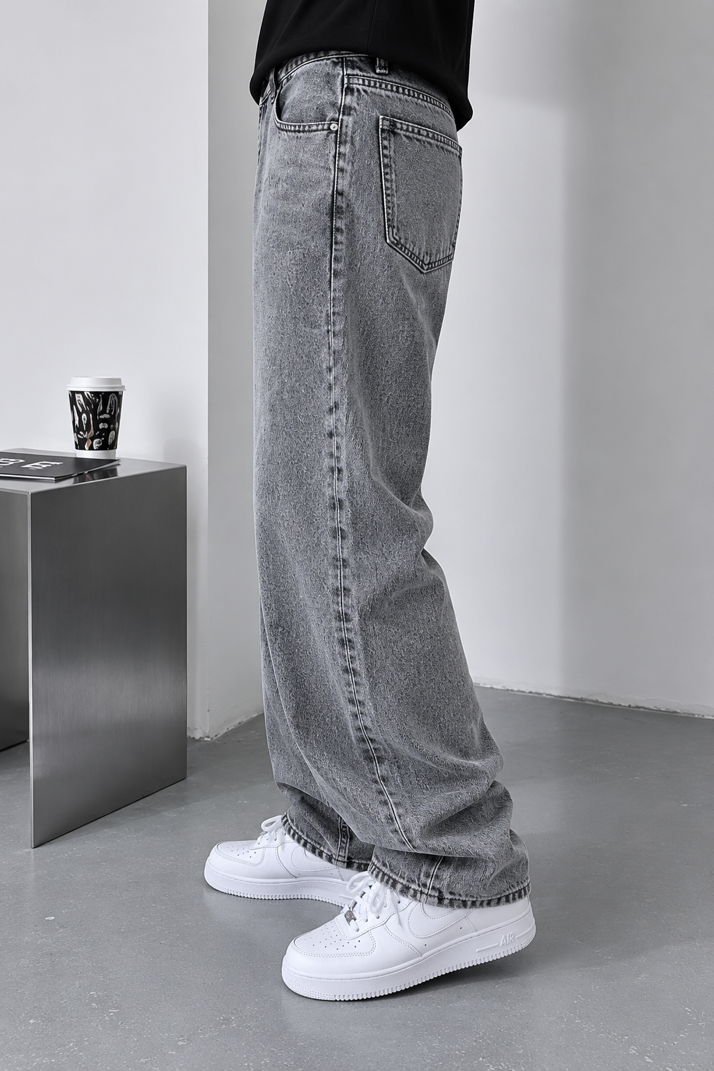 Jean homme gris délavé coupe large