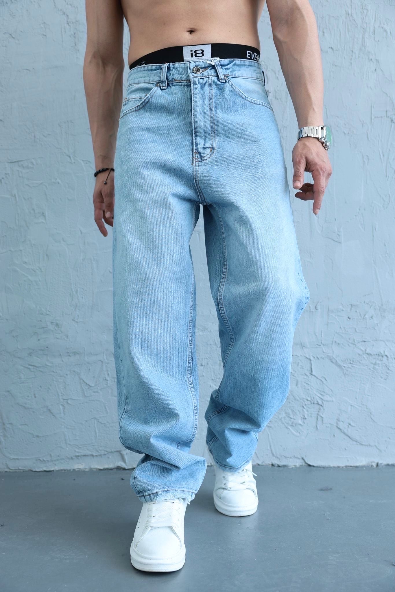 Jean homme bleu clair baggy délavé