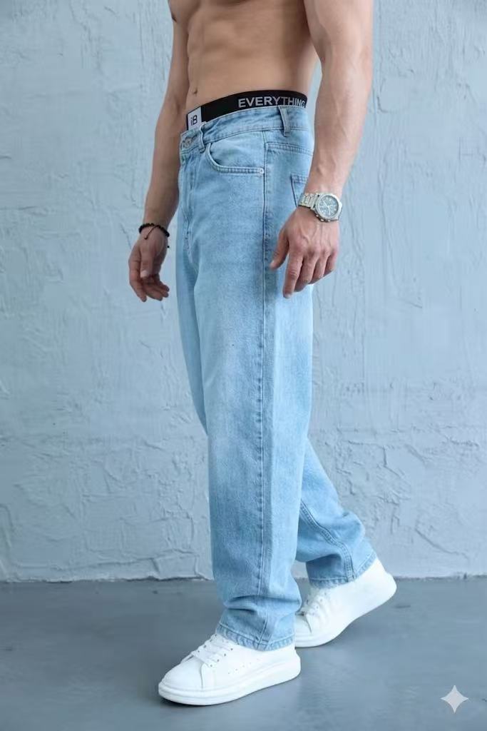 Jean homme bleu clair baggy délavé