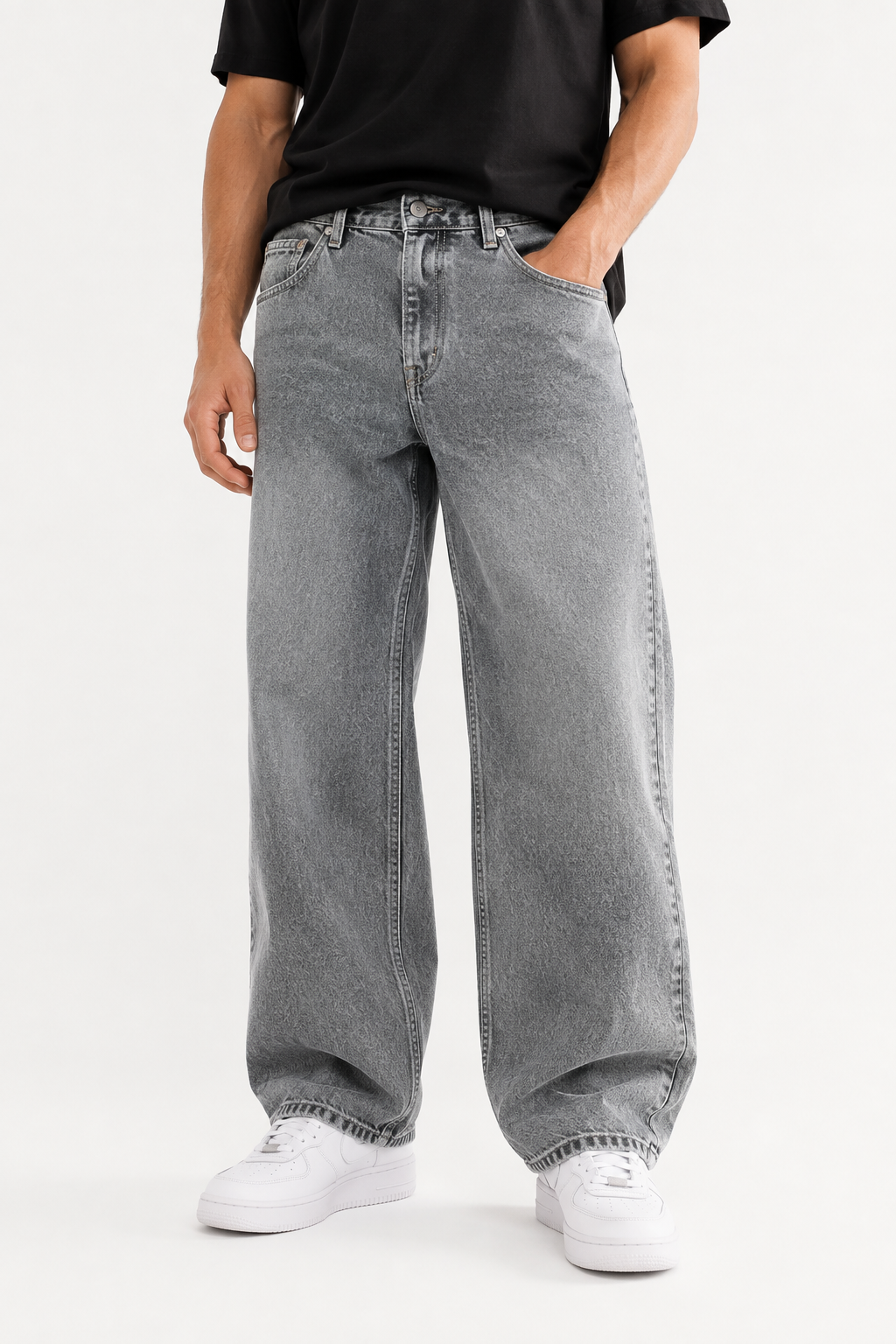 Jean homme gris délavé coupe baggy