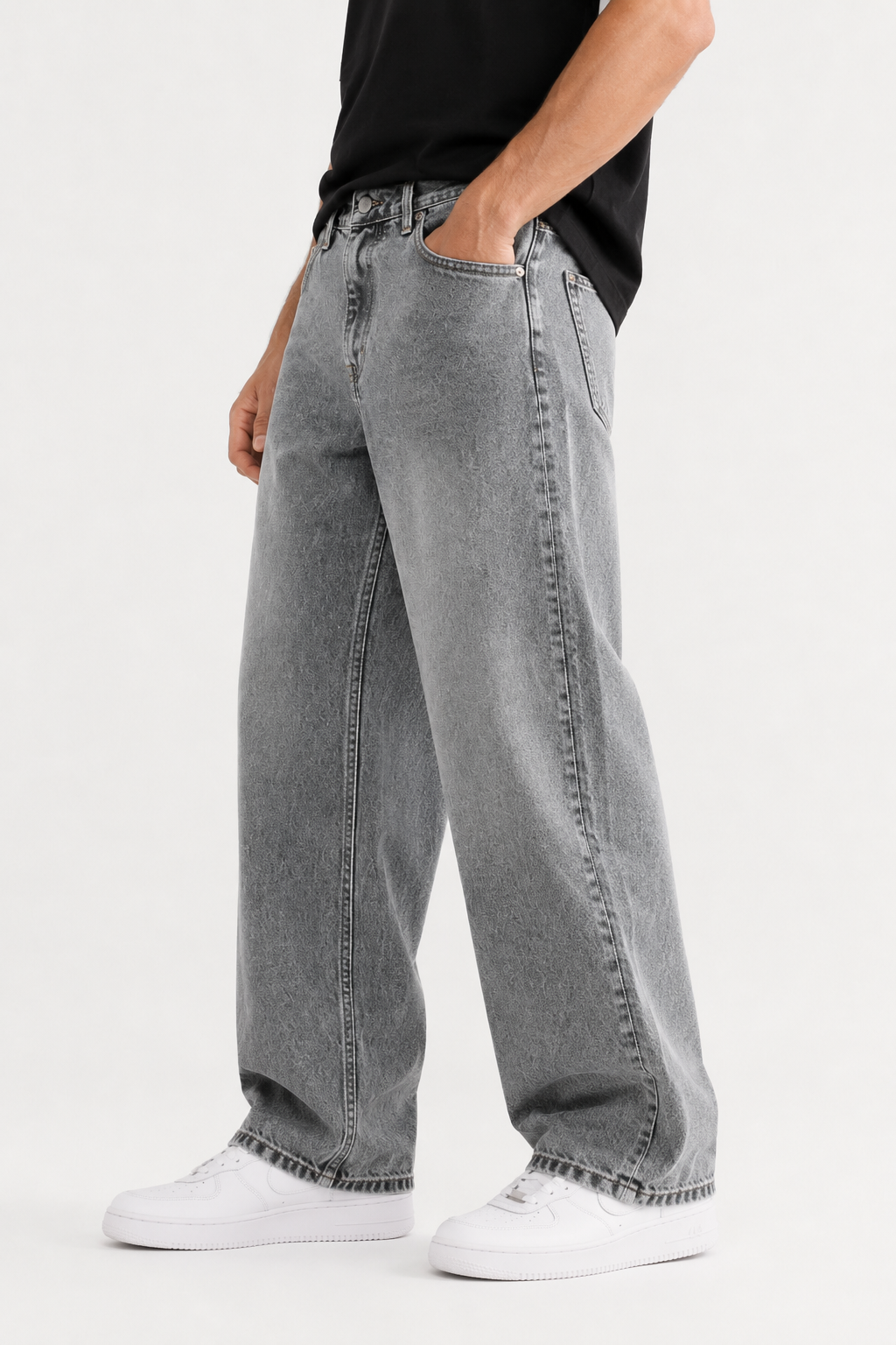 Jean homme gris délavé coupe baggy