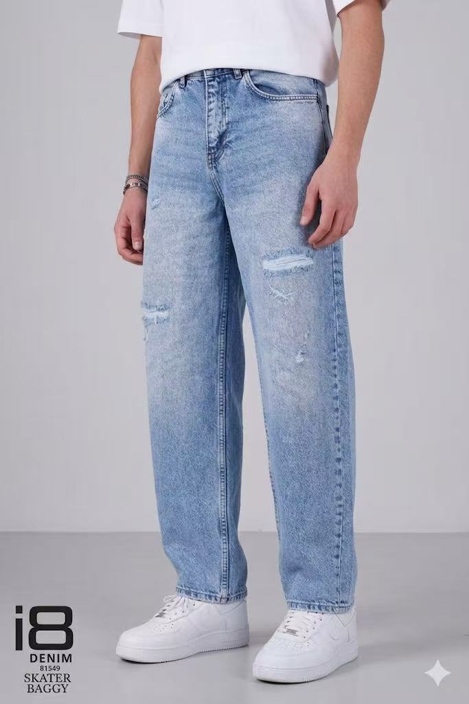 Jean homme bleu clair skater baggy destroy