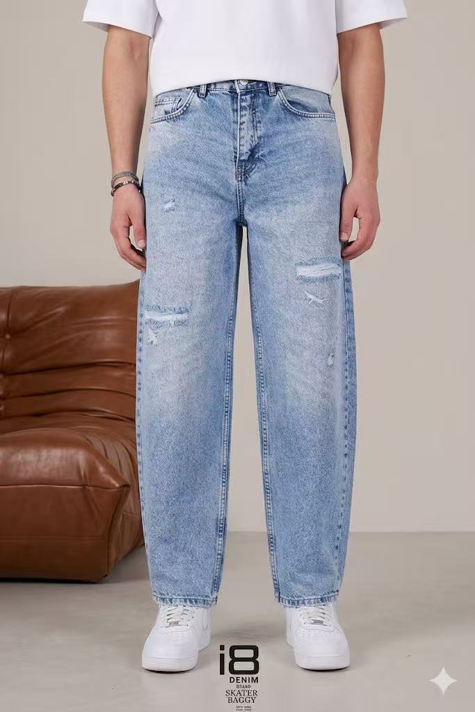 Jean homme bleu clair skater baggy destroy