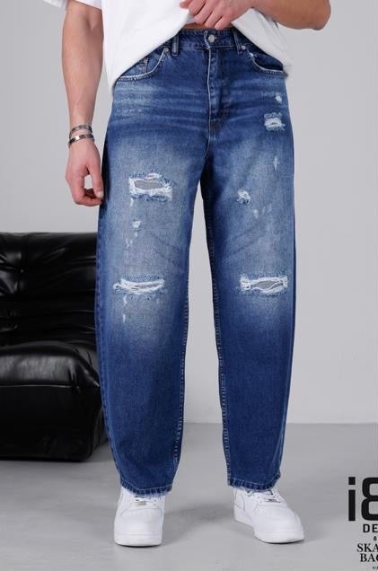 Jean homme bleu skater baggy destroy