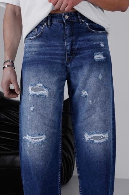 Jean homme bleu skater baggy destroy