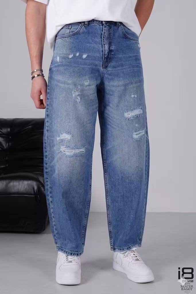 Jean homme bleu skater baggy destroy