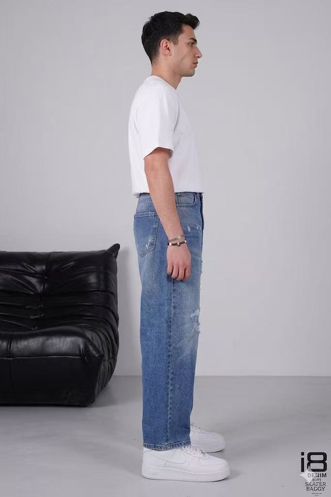 Jean homme bleu skater baggy destroy