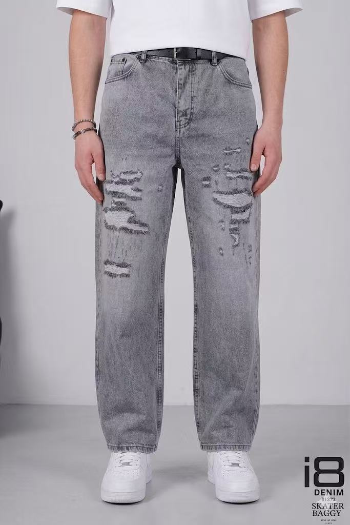 Jean homme gris skater baggy destroy