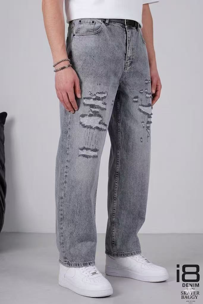 Jean homme gris skater baggy destroy