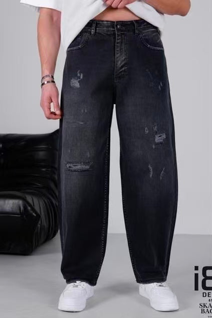 Jean homme noir skater baggy destroy
