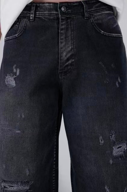 Jean homme noir skater baggy destroy