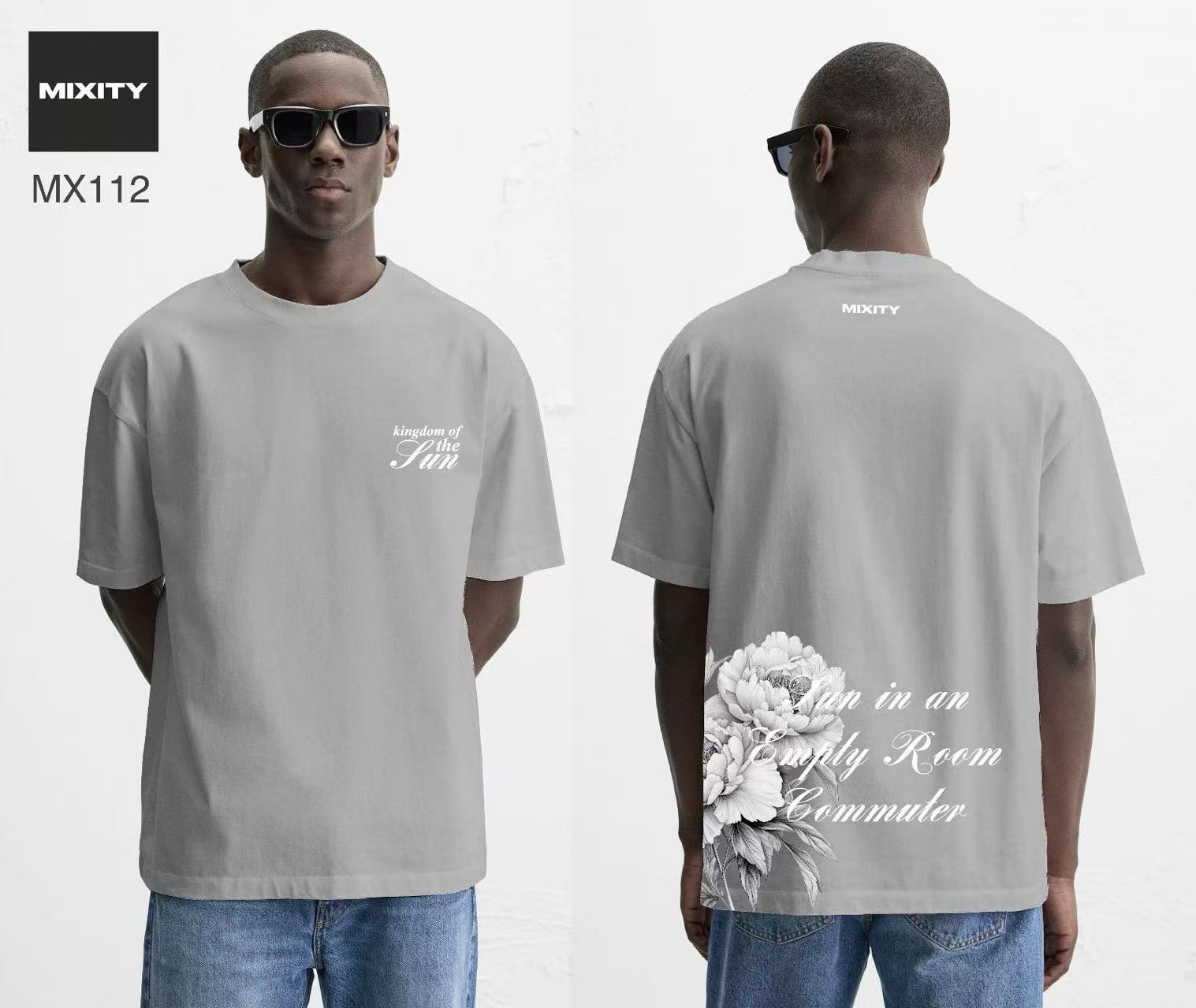 T-shirt oversize gris avec imprimé fleur