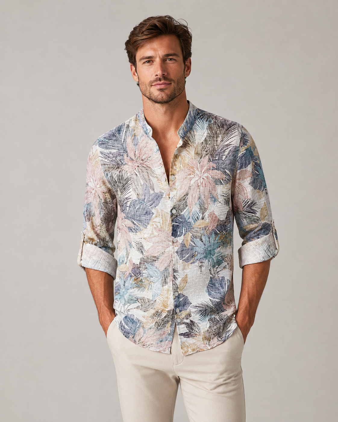 Chemise manches longues homme imprimé floral tropical