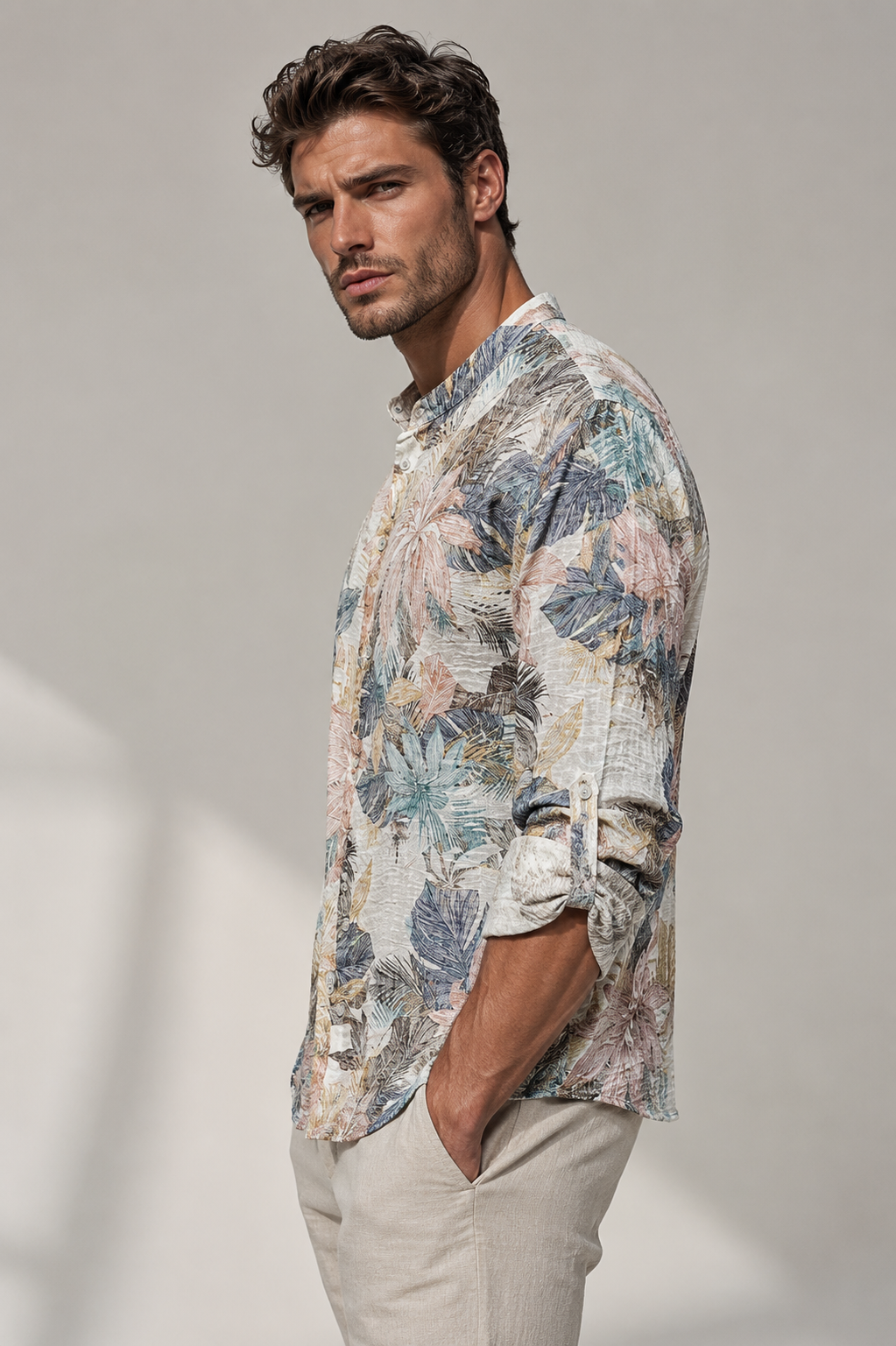 Chemise manches longues homme imprimé floral tropical