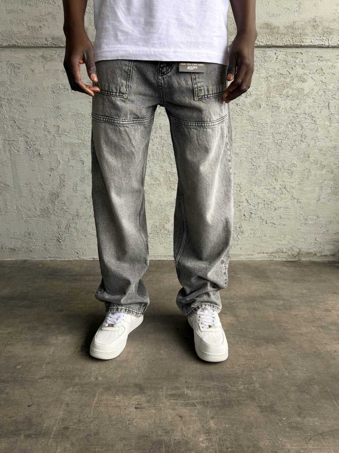 Jean Homme Gris Coupe Large