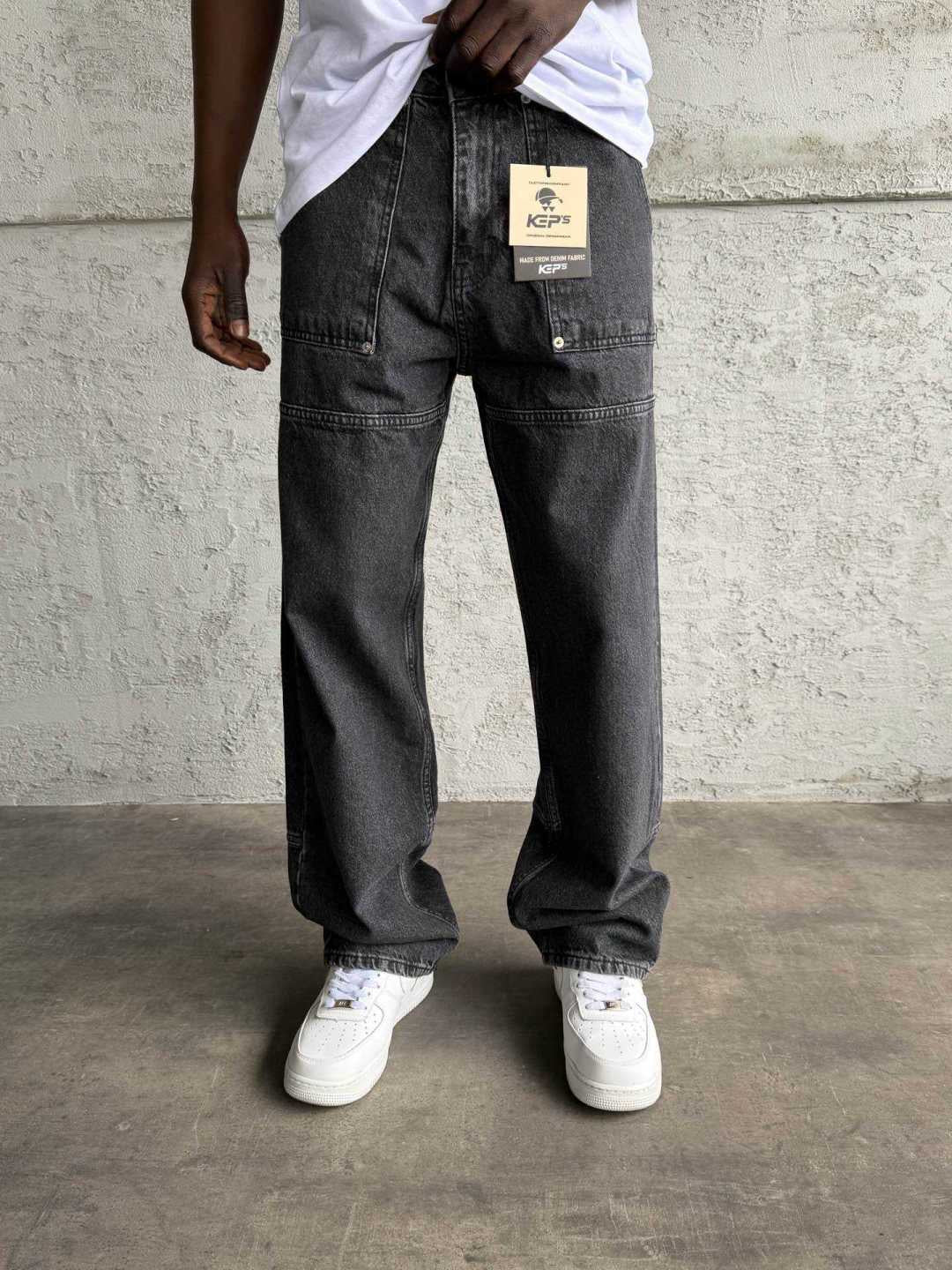 Jean Homme Gris Délavé Coupe Large