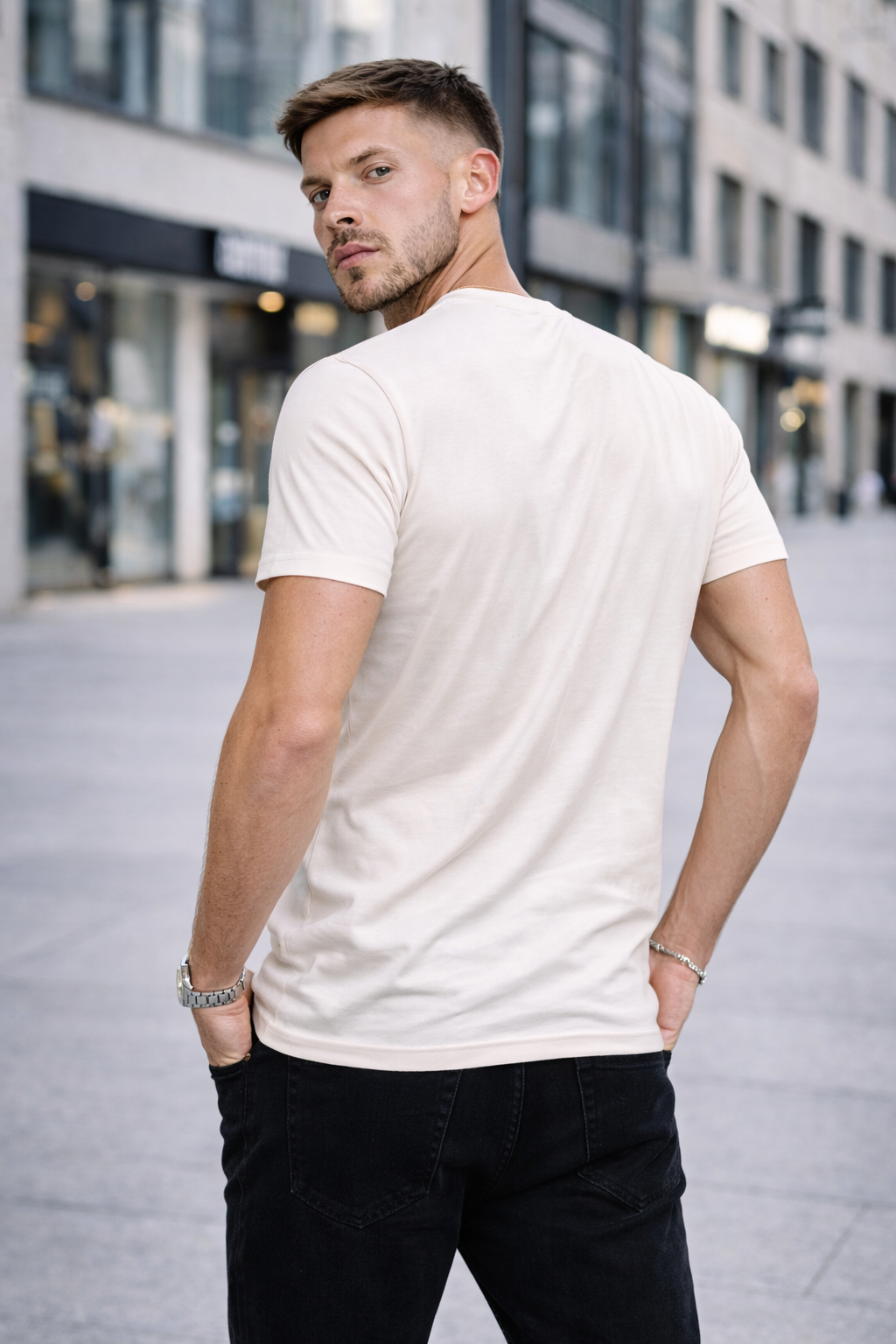 T-shirt col rond écru coton homme