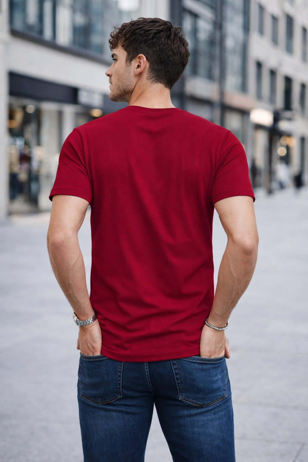 T-shirt col rond bordeaux coton homme