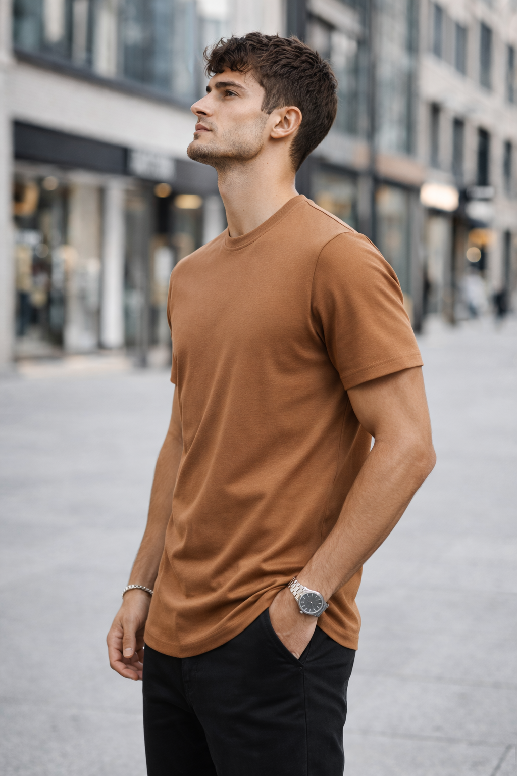 T-shirt col rond Camel coton homme