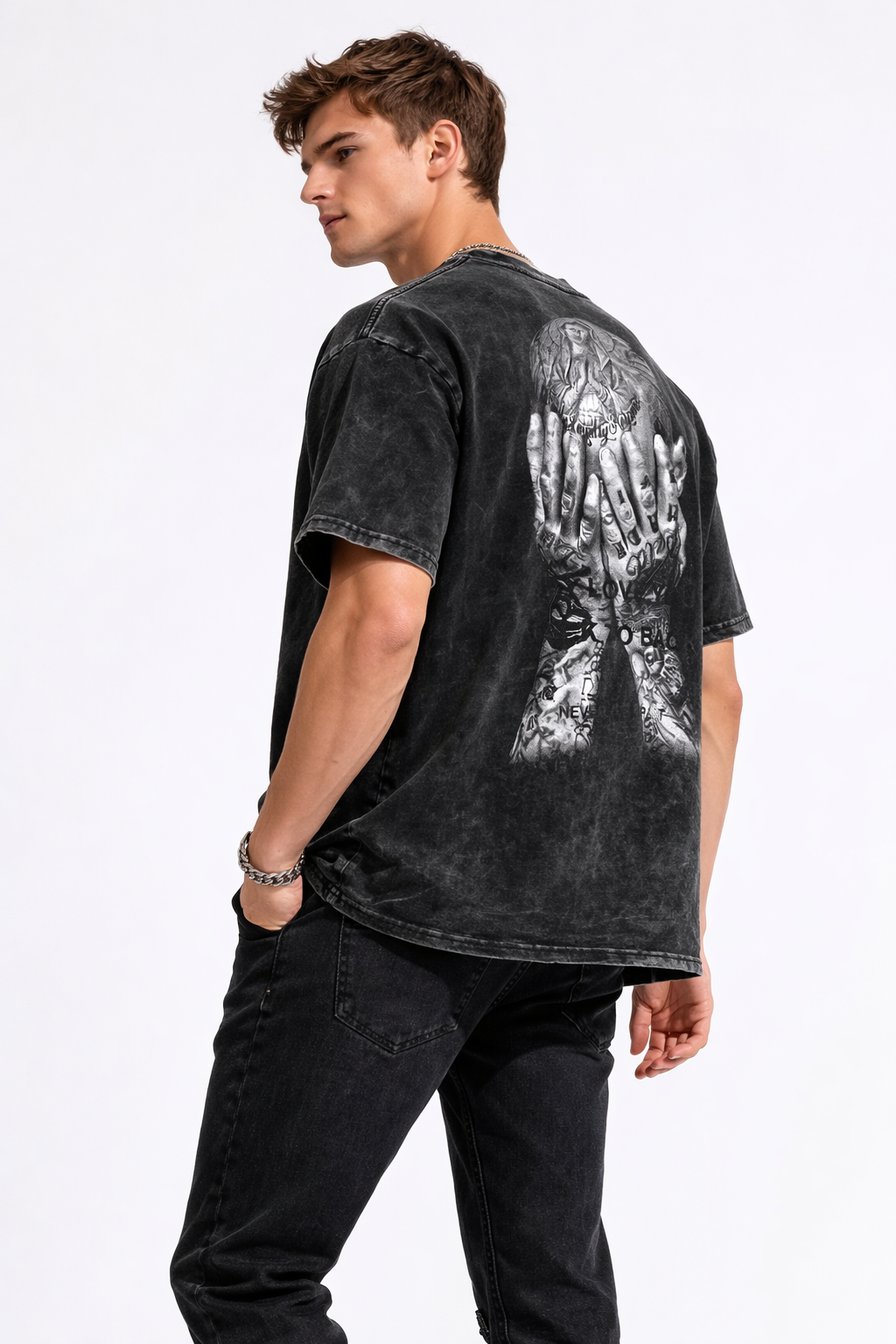 T-shirt Homme Washed gris fonce