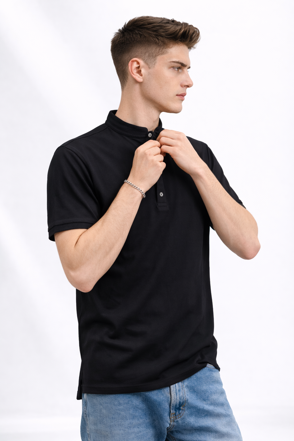 Polo homme col mao noir